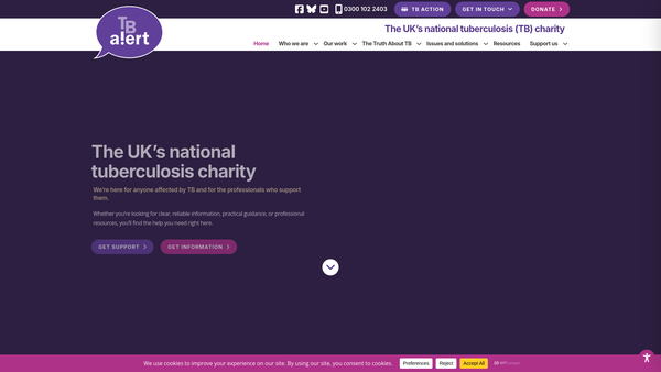 Screenshot of the TB Alert website