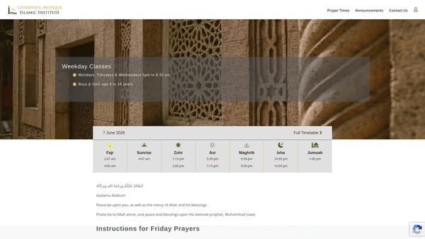 Screenshot of the The Liverpool Mosque And Islamic Institute website