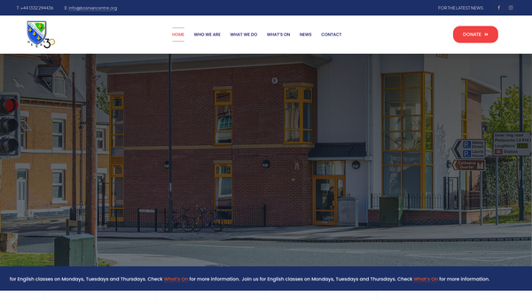 Screenshot of the The Derby Bosnia Hercegovina Community Association website