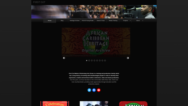 Screenshot of the First Cut Media And Performing Arts Group website