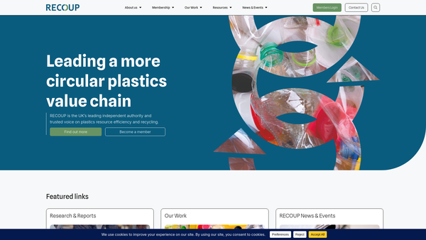Screenshot of the Recycling Of Used Plastics Limited website