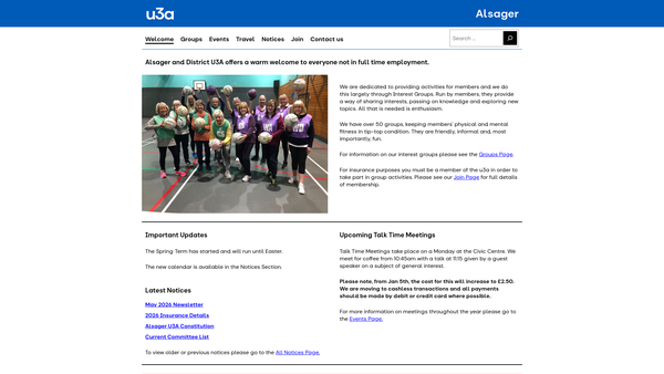Screenshot of the The Alsager & District University Of The Third Age website