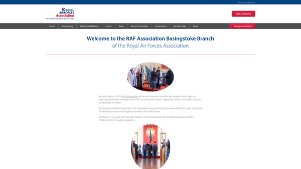 Screenshot of the Royal Air Forces Association Basingstoke Branch website