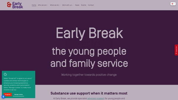 Screenshot of the Early Break website