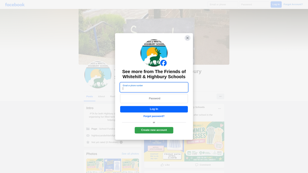 Screenshot of the Friends Of Whitehill And Highbury Schools website
