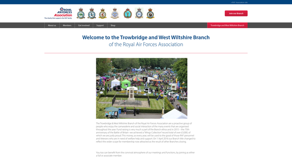Screenshot of the Royal Air Forces Association Trowbridge and West Wiltshire Branch website