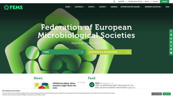 Screenshot of the The Federation Of European Microbiological Societies website