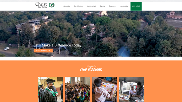 Screenshot of the Christ For India website