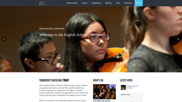 Screenshot of the English Schools Orchestra And Choir website
