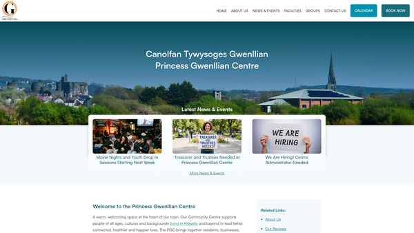 Screenshot of the Kidwelly Town Community Hall website