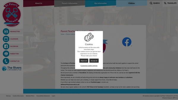 Screenshot of the St. Peter's Droitwich C of E Academy Parent Teacher Association (PTA) website