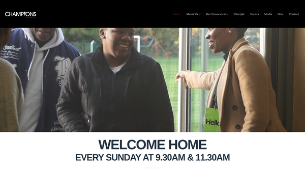 Screenshot of the Champions Church website