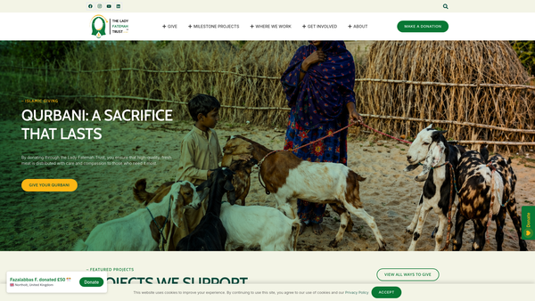 Screenshot of the The Lady Fatemah (A.s.) Charitable Trust website