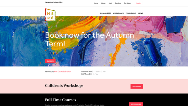 Screenshot of the The Hampstead School Of Art website