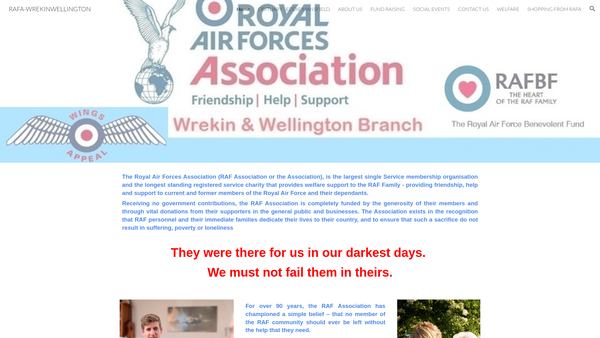 Screenshot of the Royal Air Forces Association Wrekin (Wellington) Branch website