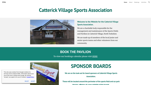 Screenshot of the Catterick Village Sports Association website