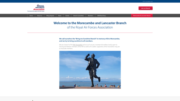 Screenshot of the Royal Air Forces Association Morecambe And Lancaster Branch website