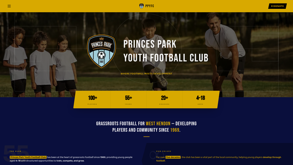 Screenshot of the Princes Park Youth Football Club website