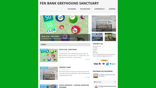 Screenshot of the Fen Bank Greyhound Sanctuary website