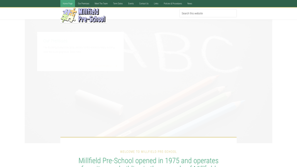 Screenshot of the Millfield Pre-School website