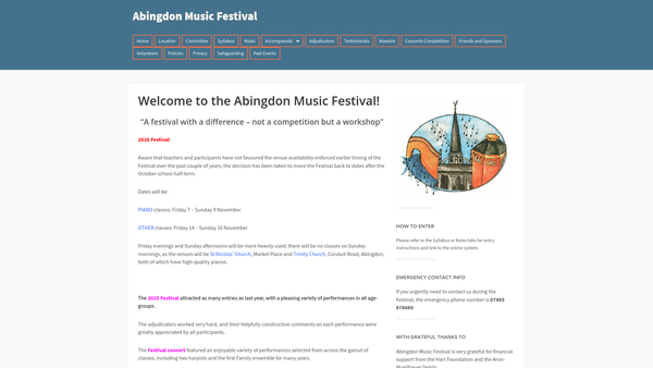Screenshot of the Abingdon Music Festival Association website