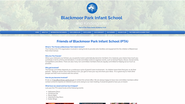 Screenshot of the Blackmoor Park Infant Home School Association website