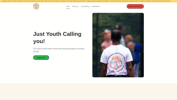 Screenshot of the Just Youth website