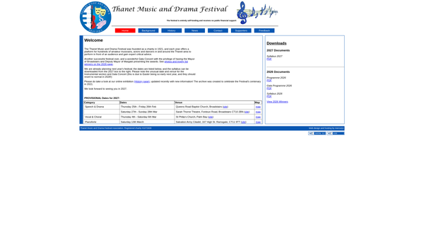 Screenshot of the Thanet Music And Drama Festival Association website