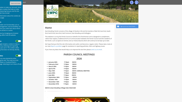 Screenshot of the East Woodhay Parish Recreation Grounds website
