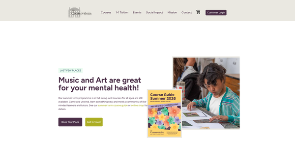 Screenshot of the The Blackheath Conservatoire Of Music And The Arts Ltd website