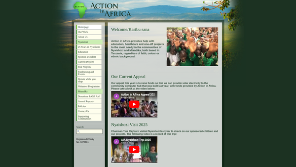 Screenshot of the Action In Africa website