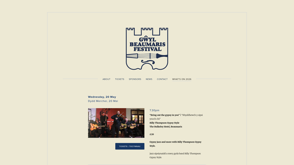 Screenshot of the Gwyl Beaumaris Festival website