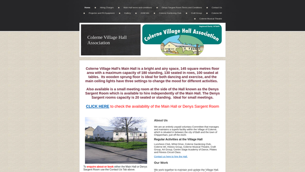 Screenshot of the Colerne Village Hall Association website