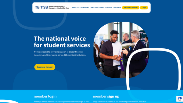 Screenshot of the The National Association For Managers Of Student Services website