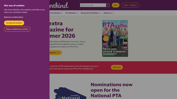 Screenshot of the Parentkind website