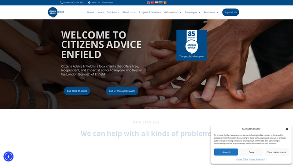 Screenshot of the Enfield Citizens Advice Bureaux website