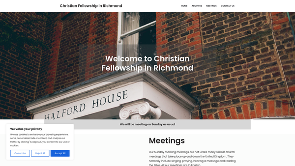 Screenshot of the Christian Fellowship In Richmond website