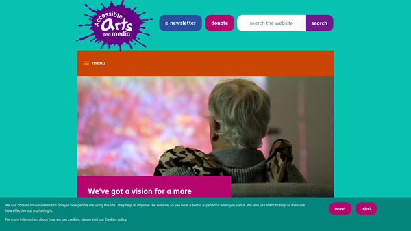 Screenshot of the Accessible Arts & Media website