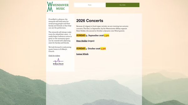 Screenshot of the Wendover Music website