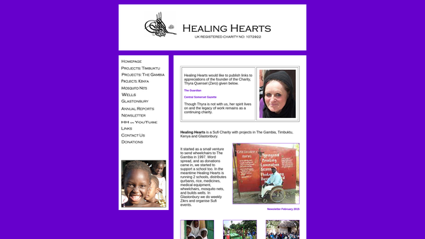 Screenshot of the Healing Hearts website