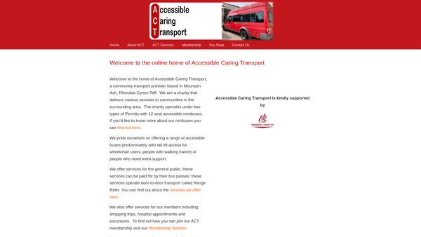 Screenshot of the Accessible Caring Transport website