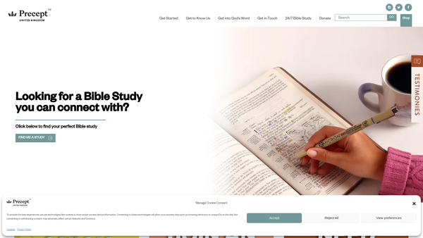 Screenshot of the Precept Ministries (UK) website