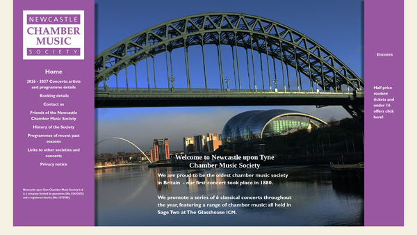 Screenshot of the Newcastle Upon Tyne Chamber Music Society Limited website