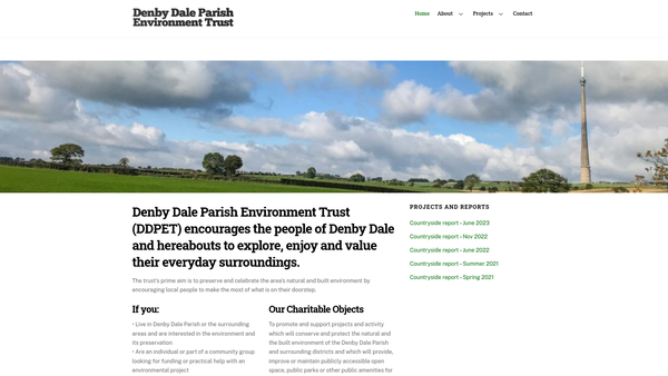 Screenshot of the Denby Dale Parish Environment Trust website