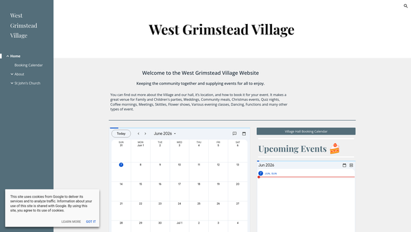 Screenshot of the West Grimstead Village Hall website