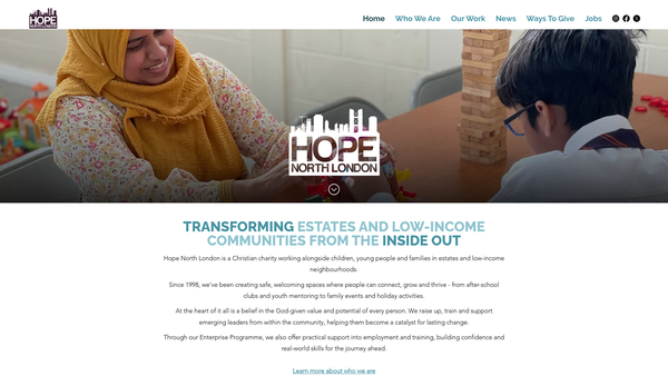 Screenshot of the Hope North London Limited website
