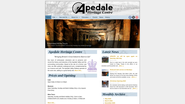 Screenshot of the The Apedale Heritage Centre website