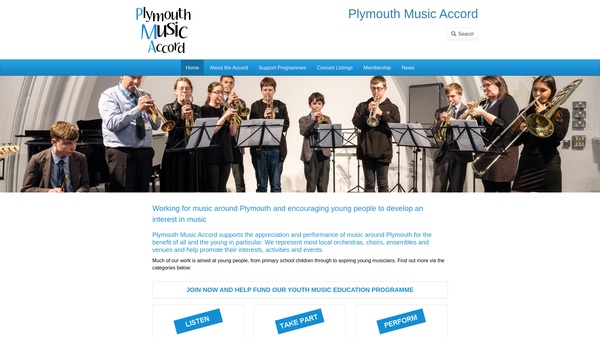 Screenshot of the Plymouth Music Accord website