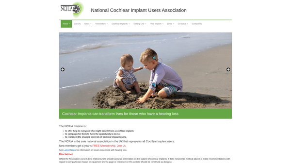 Screenshot of the National Cochlear Implant Users Association website
