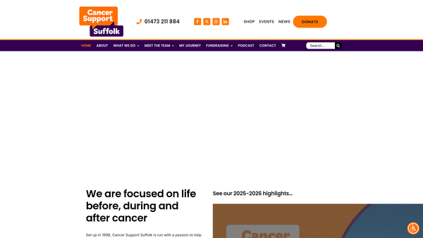 Screenshot of the Cancer Support Suffolk website